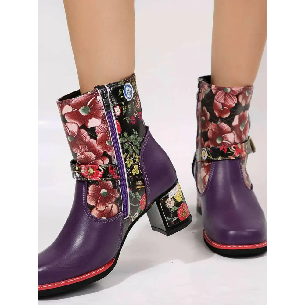 Luxury fashion for women with elegant pu leather flower block heel boots $72.80 box not included—perfect