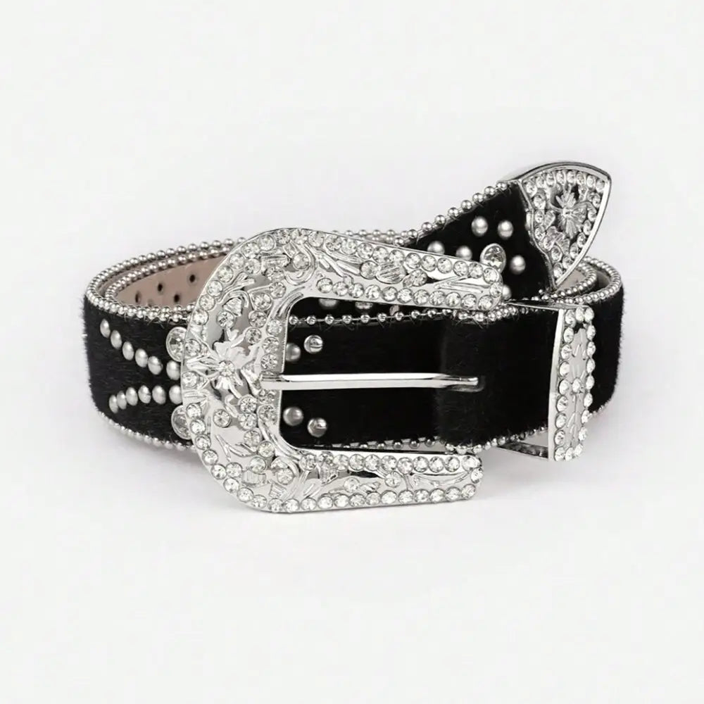 Elevate your look with our pu leather inlaid rhinestone belt $55.99 1-piece pu imported product length 37.4 in, length