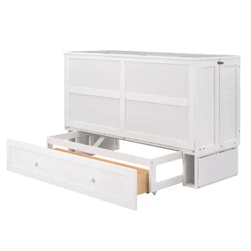 Elegant queen size mobile murphy bed with storage in sleek white finish $999.99 specification product information item