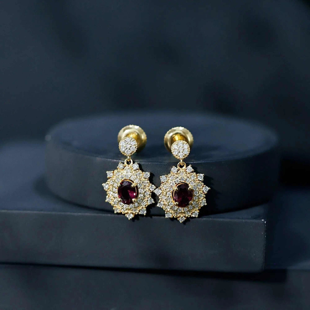 Real 0.8 Carat Rhodolite Drop Earrings with Lab Diamond for Women