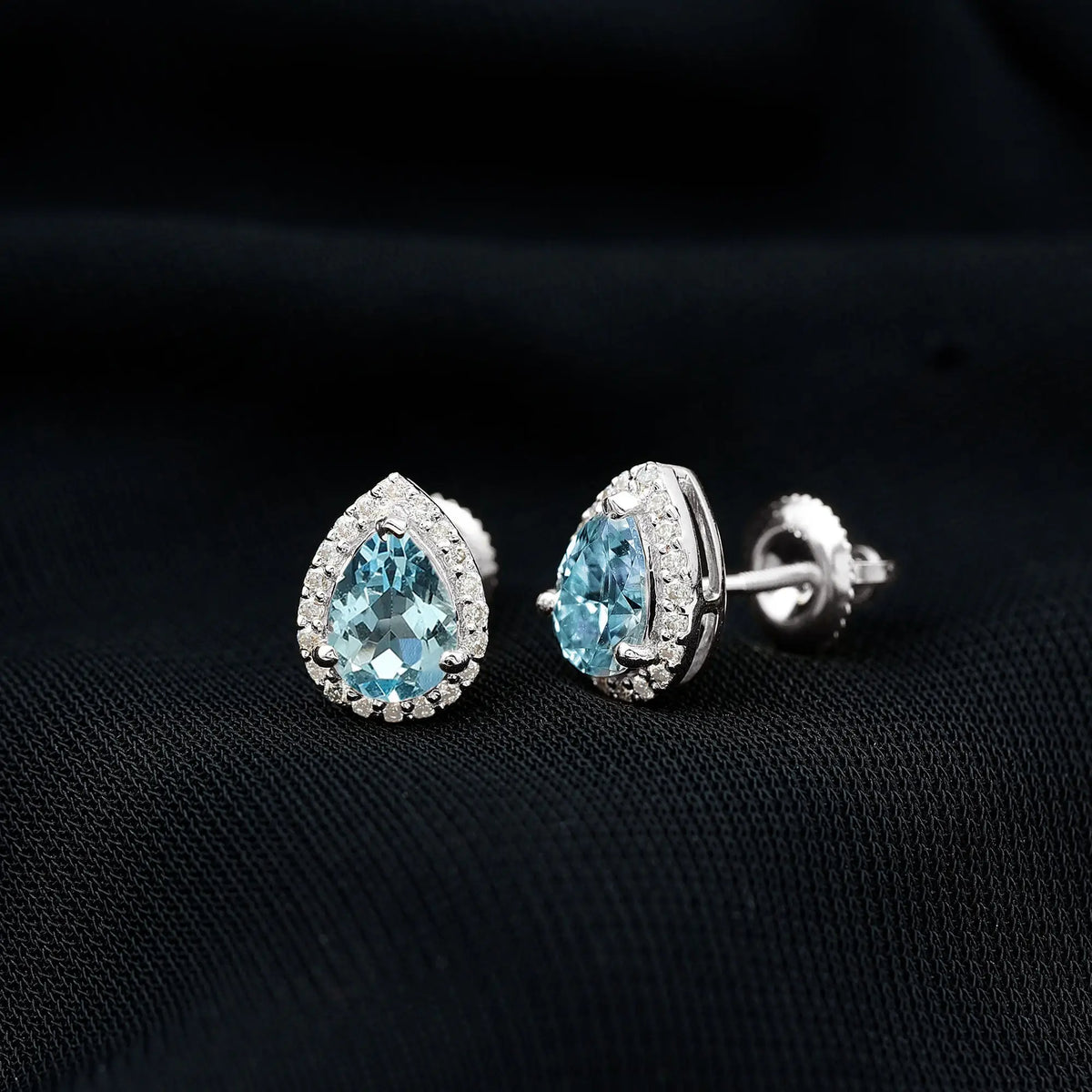 Real 0.89 Carat Aquamarine and Diamond Stud Earrings in Silver
