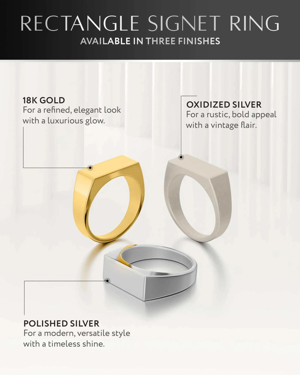 Rectangle Signet Rings (Oxidized) - Maven Couture IncRings
