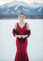Red Bridal Fur Shawl with Fleece Lining (Audrey Red05)
