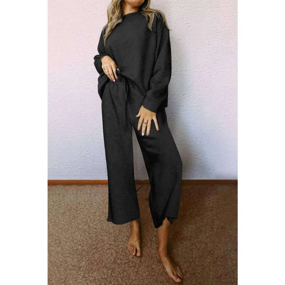 Elevate your style with luxurious gray textured two piece pants set $65.28 95% polyester + 5% elastane discover