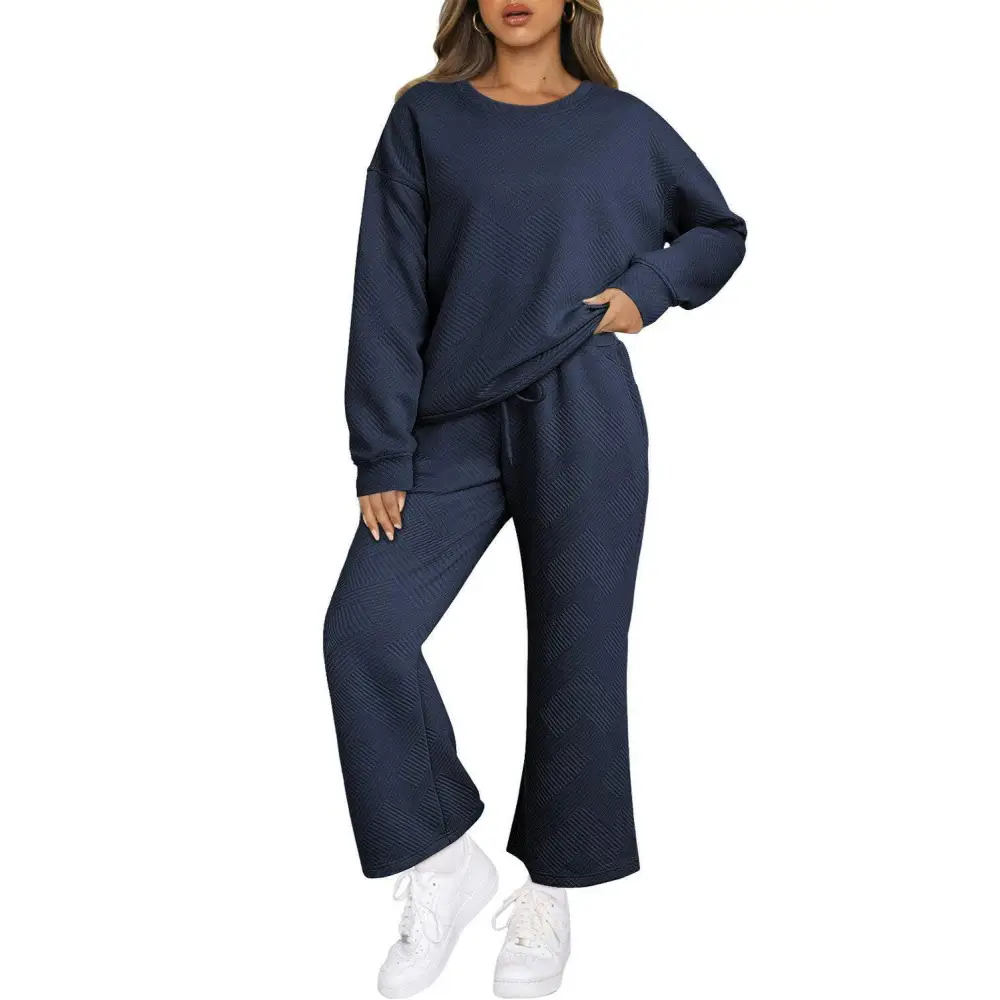 Elevate your style with luxurious gray textured two piece pants set $65.28 95% polyester + 5% elastane discover