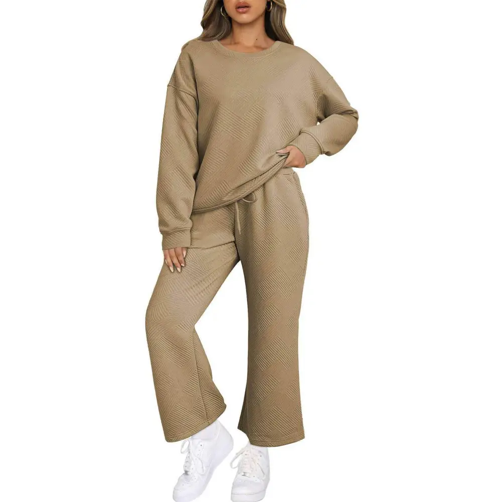 Elevate your style with luxurious gray textured two piece pants set $65.28 95% polyester + 5% elastane discover