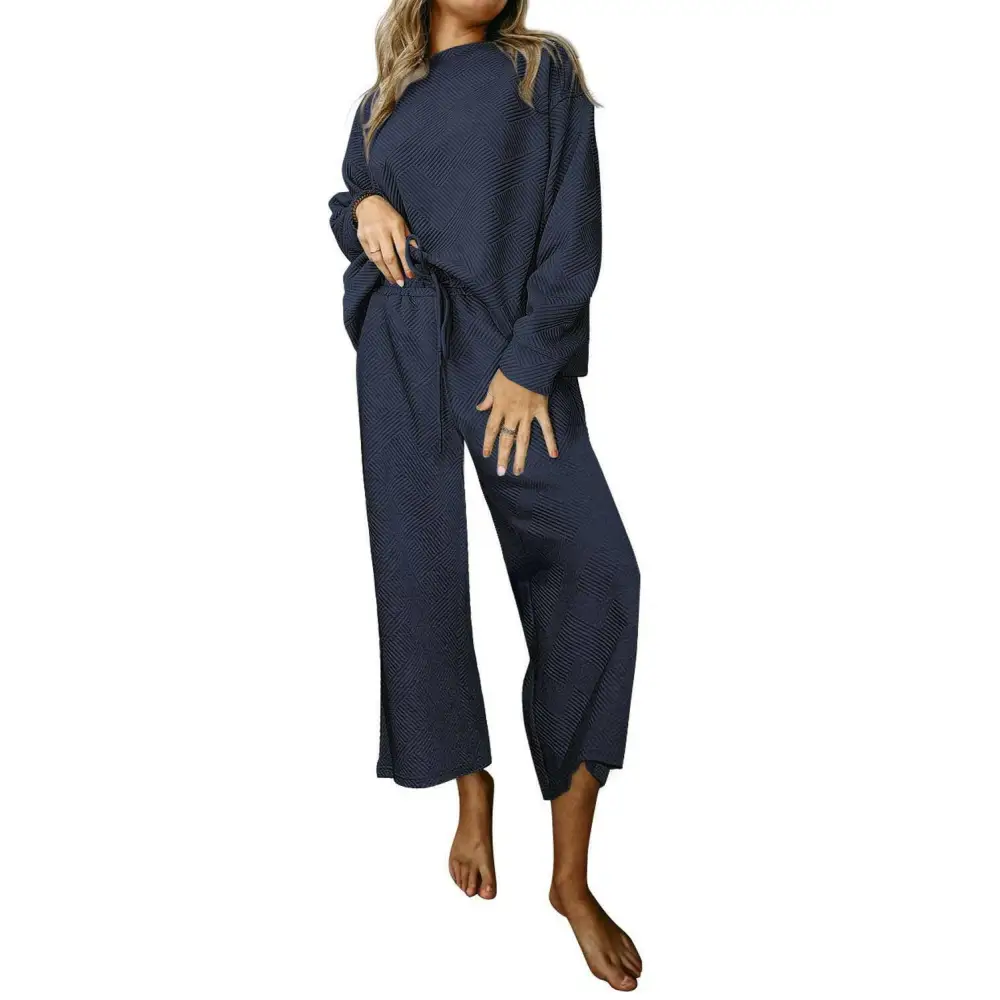 Elevate your style with luxurious gray textured two piece pants set $65.28 95% polyester + 5% elastane discover