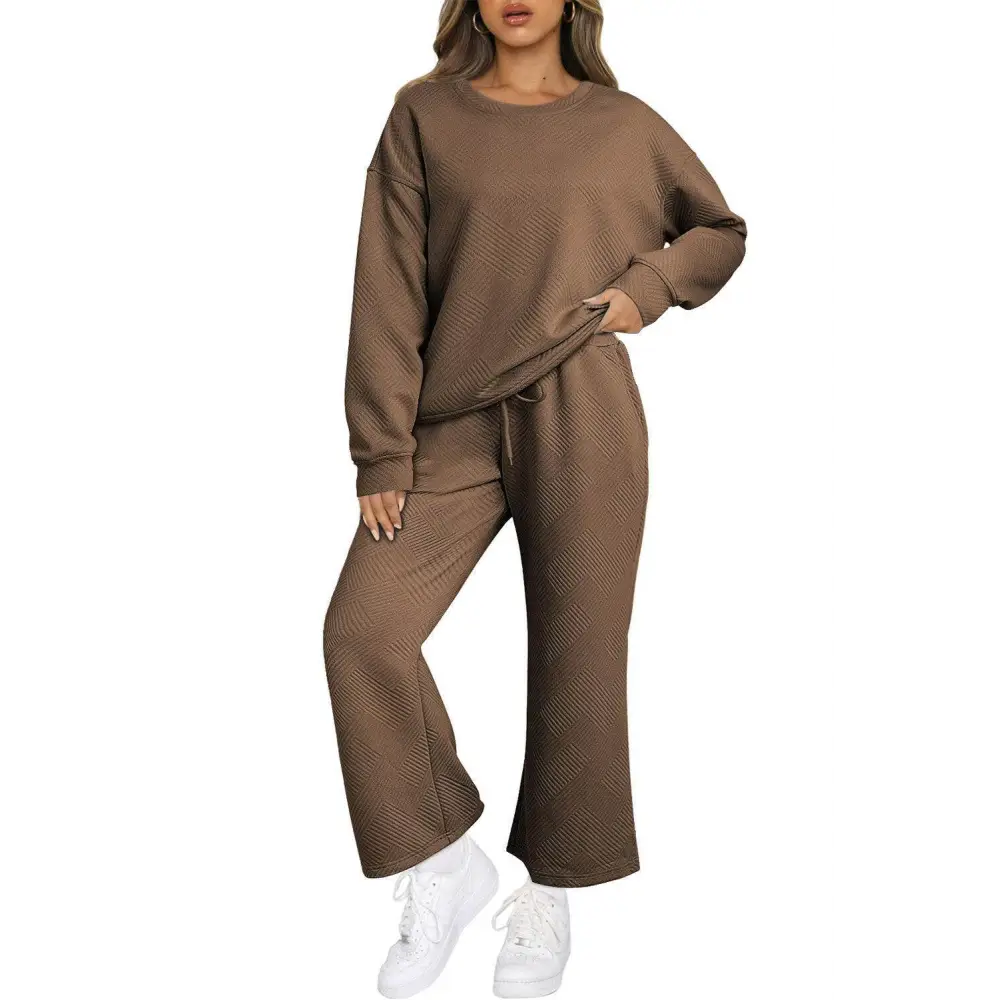 Elevate your style with luxurious gray textured two piece pants set $65.28 95% polyester + 5% elastane discover