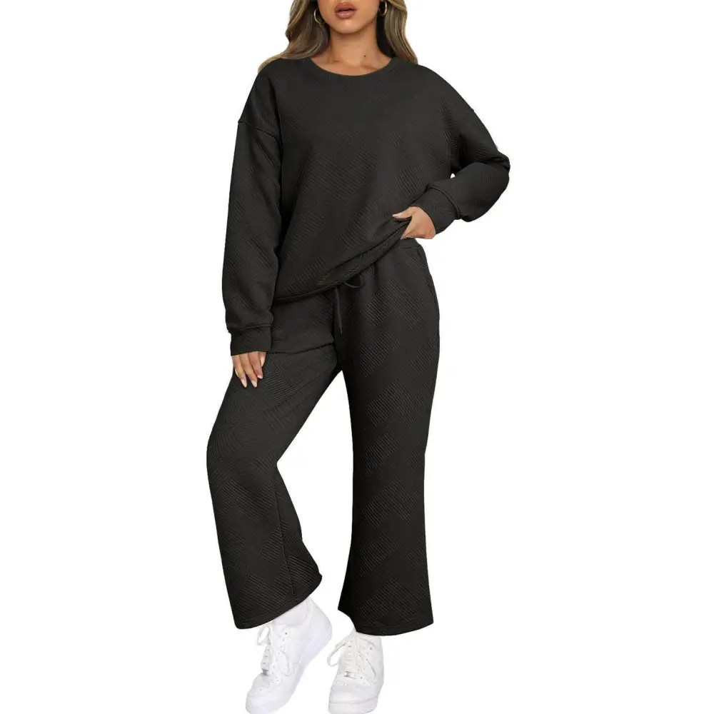 Elevate your style with luxurious gray textured two piece pants set $65.28 95% polyester + 5% elastane discover