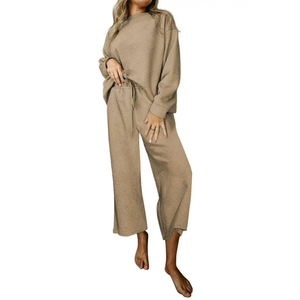 Elevate your style with luxurious gray textured two piece pants set $65.28 95% polyester + 5% elastane discover