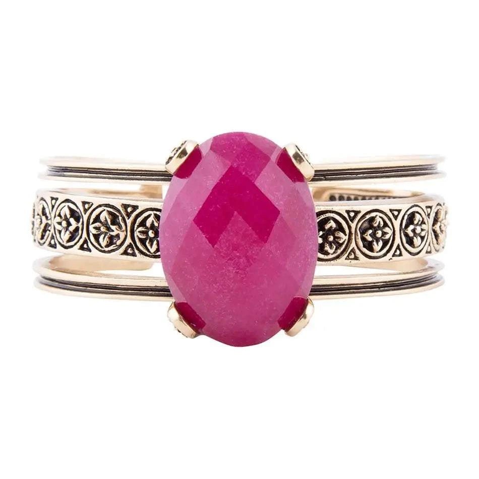 Red Raspberry Quartz Golden Statement Cuff Bracelet - Maven Couture IncBracelets