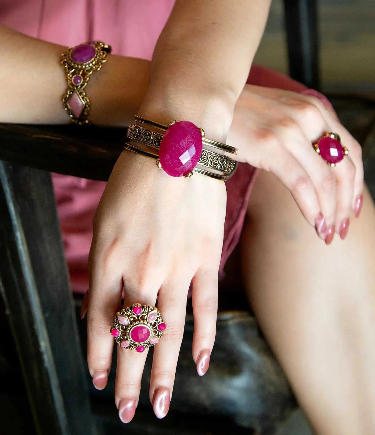 Red Raspberry Quartz Golden Statement Cuff Bracelet - Maven Couture IncBracelets