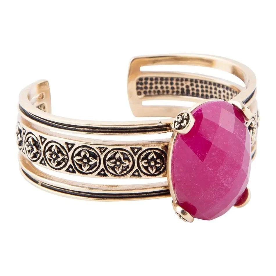 Red Raspberry Quartz Golden Statement Cuff Bracelet - Maven Couture IncBracelets