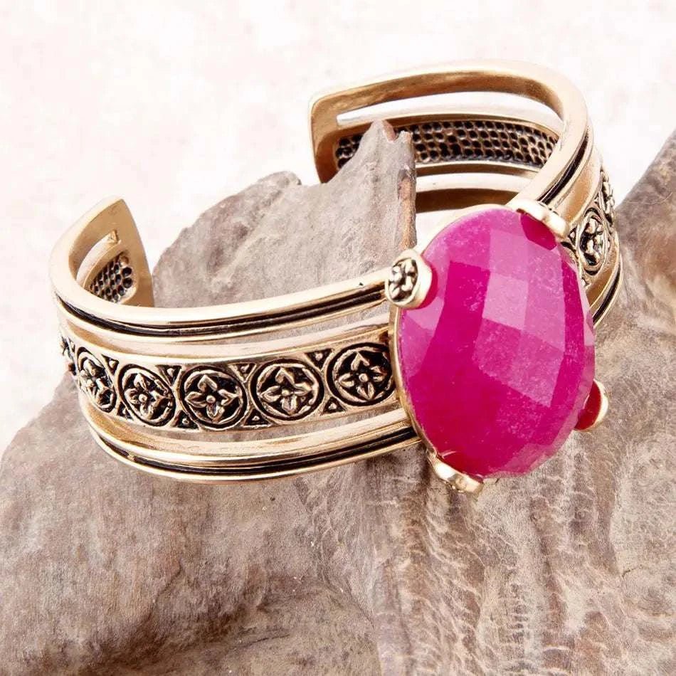 Red Raspberry Quartz Golden Statement Cuff Bracelet - Maven Couture IncBracelets