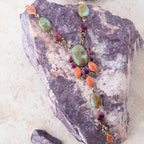 Regalia Blue Turquoise Purple and Orange Coral Golden Y Necklace - Maven Couture IncNecklaces