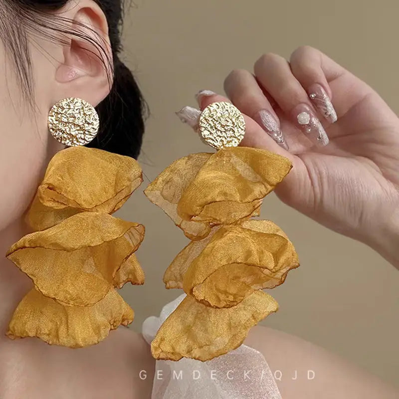 Elevate your look with exclusive retro chiffon petal earrings $18.99 product immerse yourself in the art of adornment