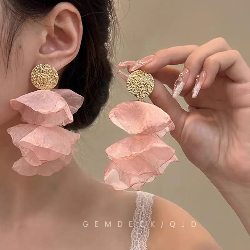 Elevate your look with exclusive retro chiffon petal earrings $18.99 product immerse yourself in the art of adornment