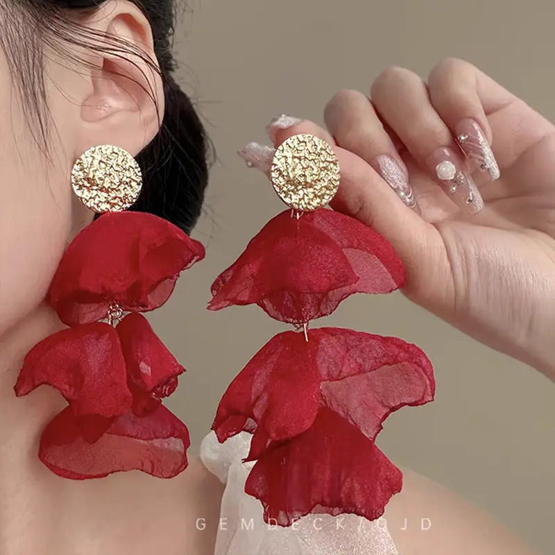 Elevate your look with exclusive retro chiffon petal earrings $18.99 product immerse yourself in the art of adornment