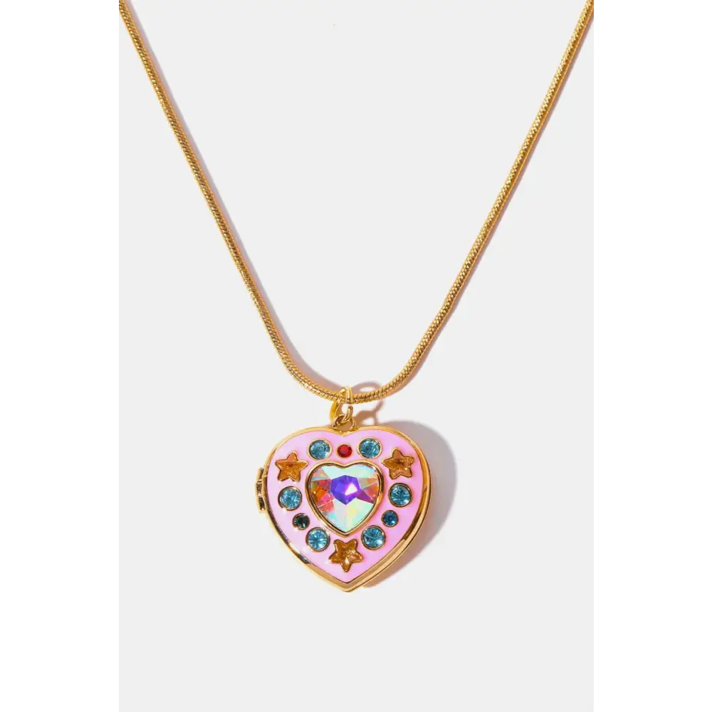 Rhinestone heart box pendant necklace in luxury fashion for women $14.99 minimalist, fashion - elevate your ensemble