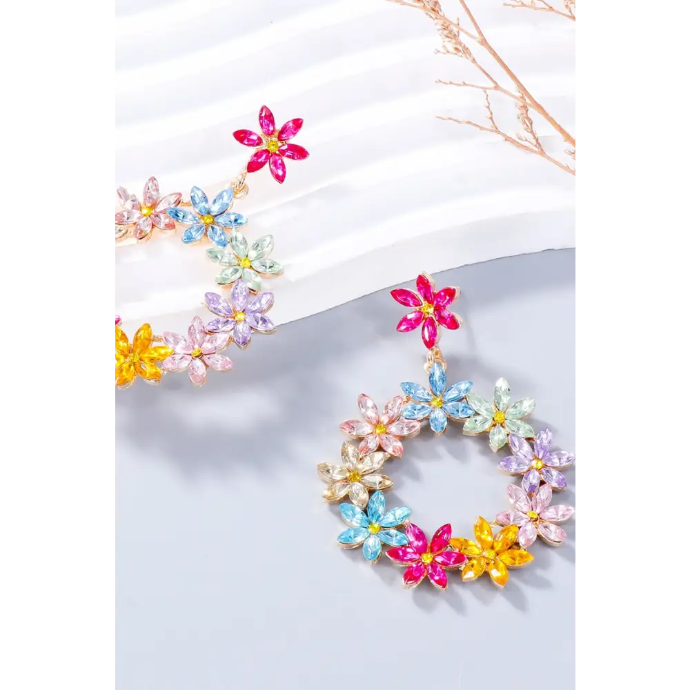 Exquisite rhinestone flower dangle earrings for luxury fashion women $10.99 1-pair alloy, rhinestone care to maintain