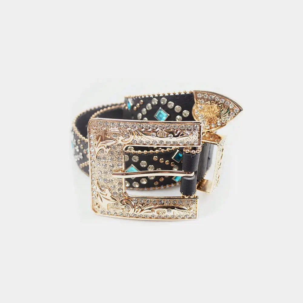 Elevate your style with maven couture’s rhinestone pu leather belt $48.99 1-piece pu imported product length 36.2