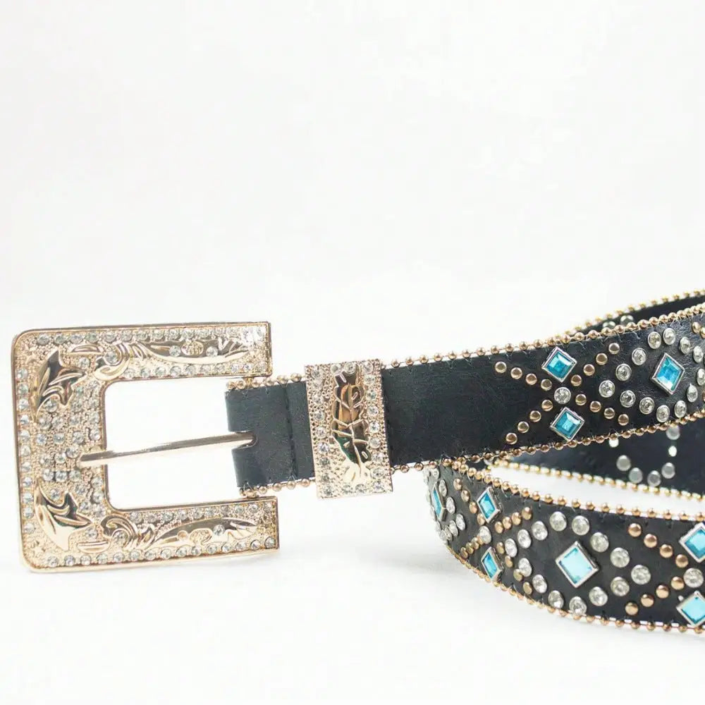 Elevate your style with maven couture’s rhinestone pu leather belt $48.99 1-piece pu imported product length 36.2