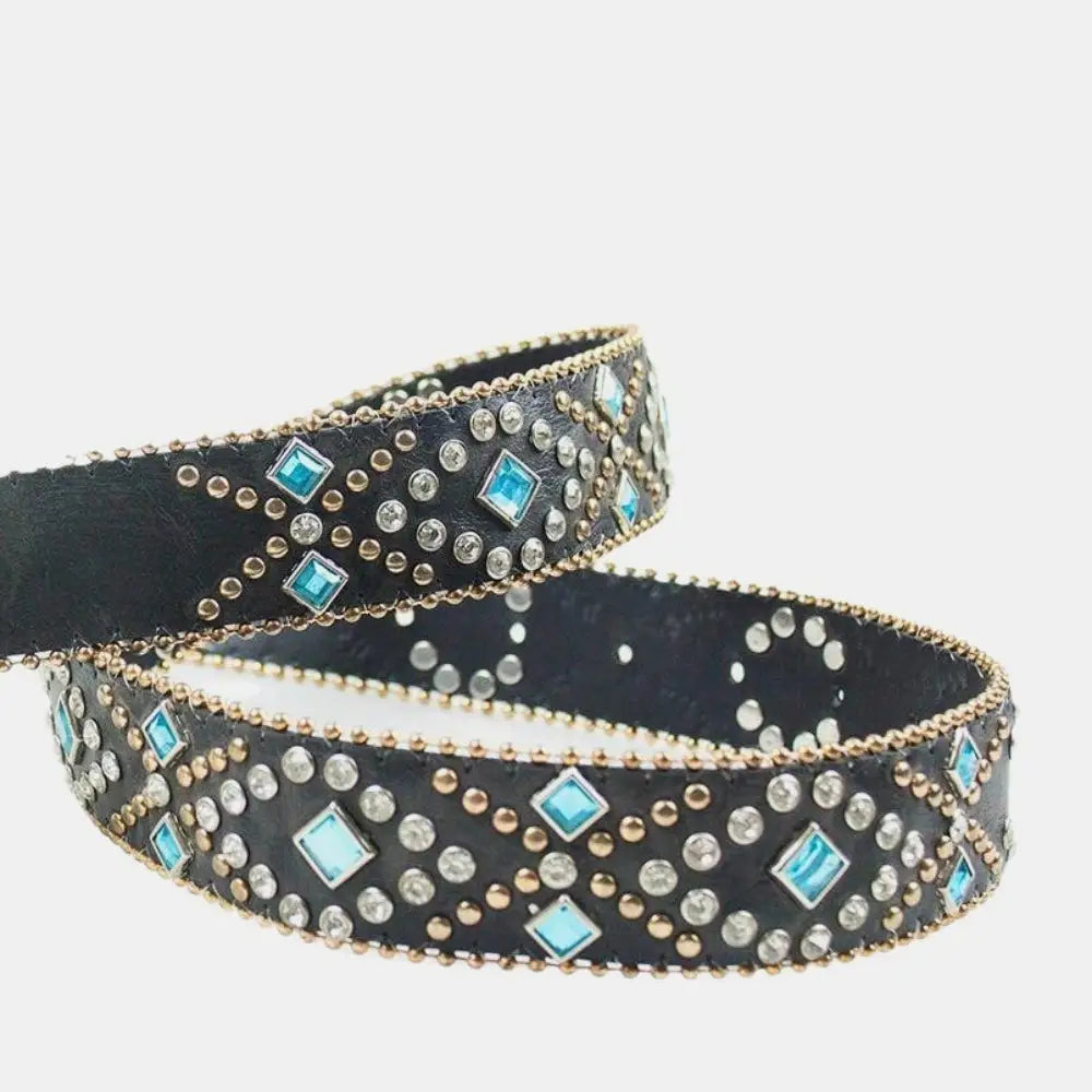 Elevate your style with maven couture’s rhinestone pu leather belt $48.99 1-piece pu imported product length 36.2