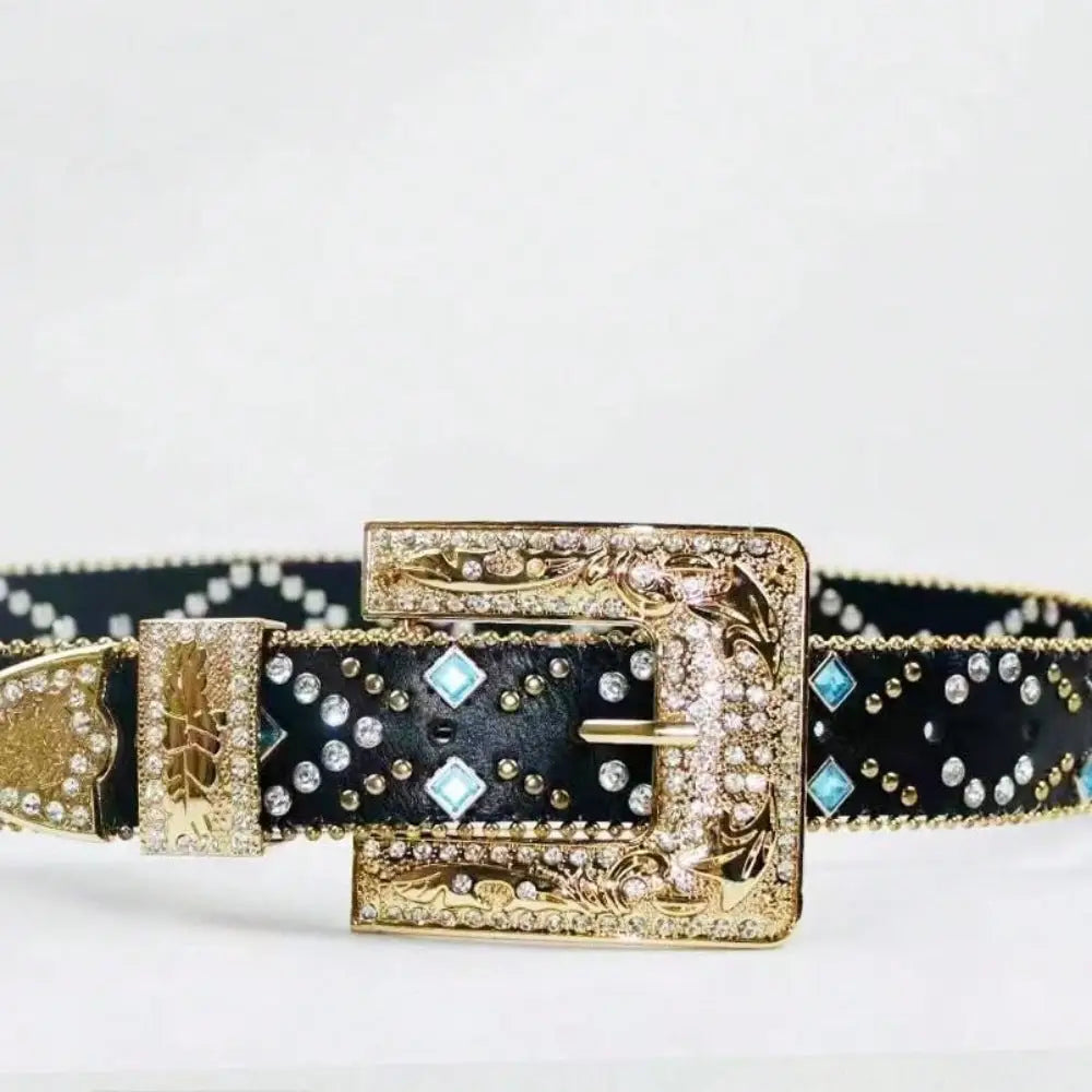 Elevate your style with maven couture’s rhinestone pu leather belt $48.99 1-piece pu imported product length 36.2