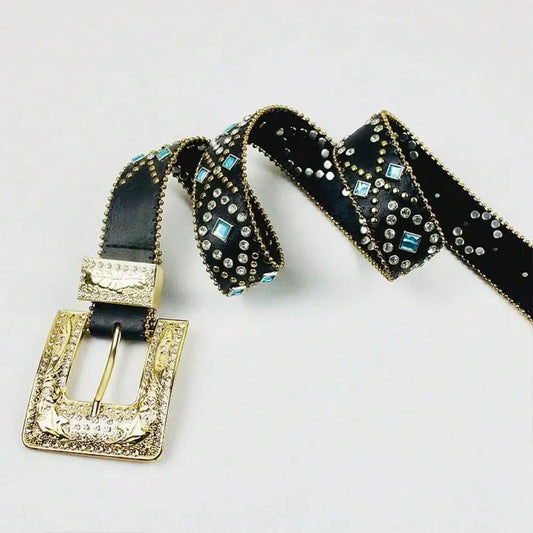 Elevate your style with maven couture’s rhinestone pu leather belt $48.99 1-piece pu imported product length 36.2