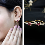 Rhodolite Garnet and Diamond Hoop Earrings in Gold Plated Silver