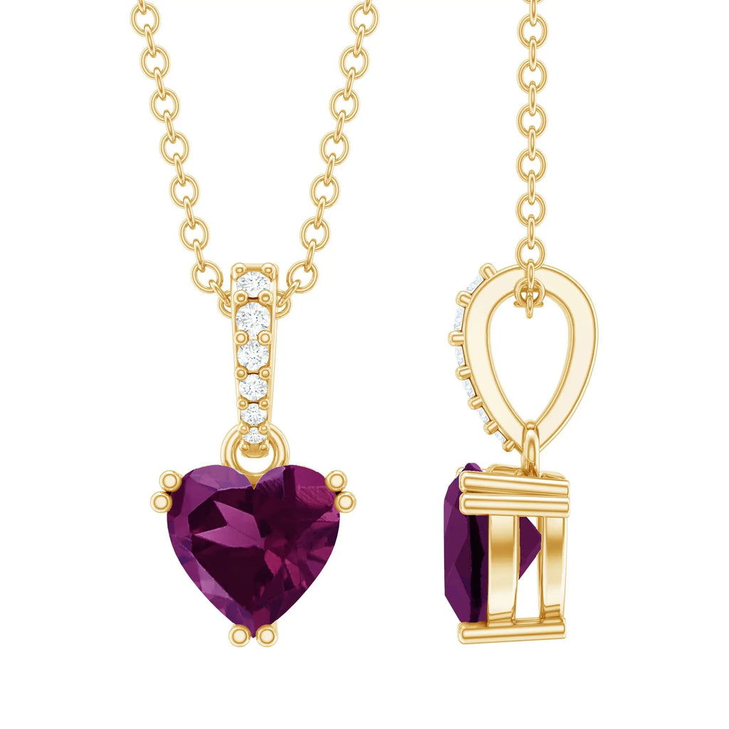 Rhodolite Garnet Heart Necklace with Diamond Accent Bail