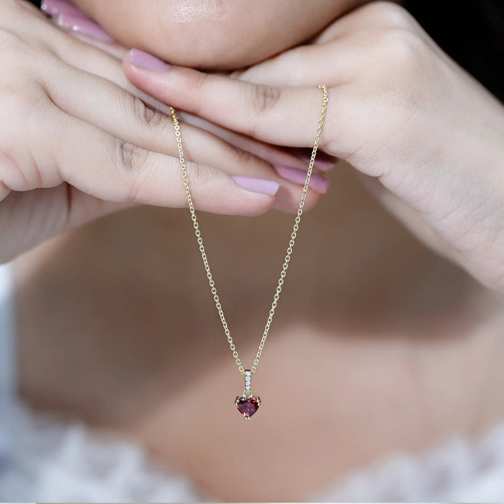 Rhodolite Garnet Heart Necklace with Diamond Accent Bail