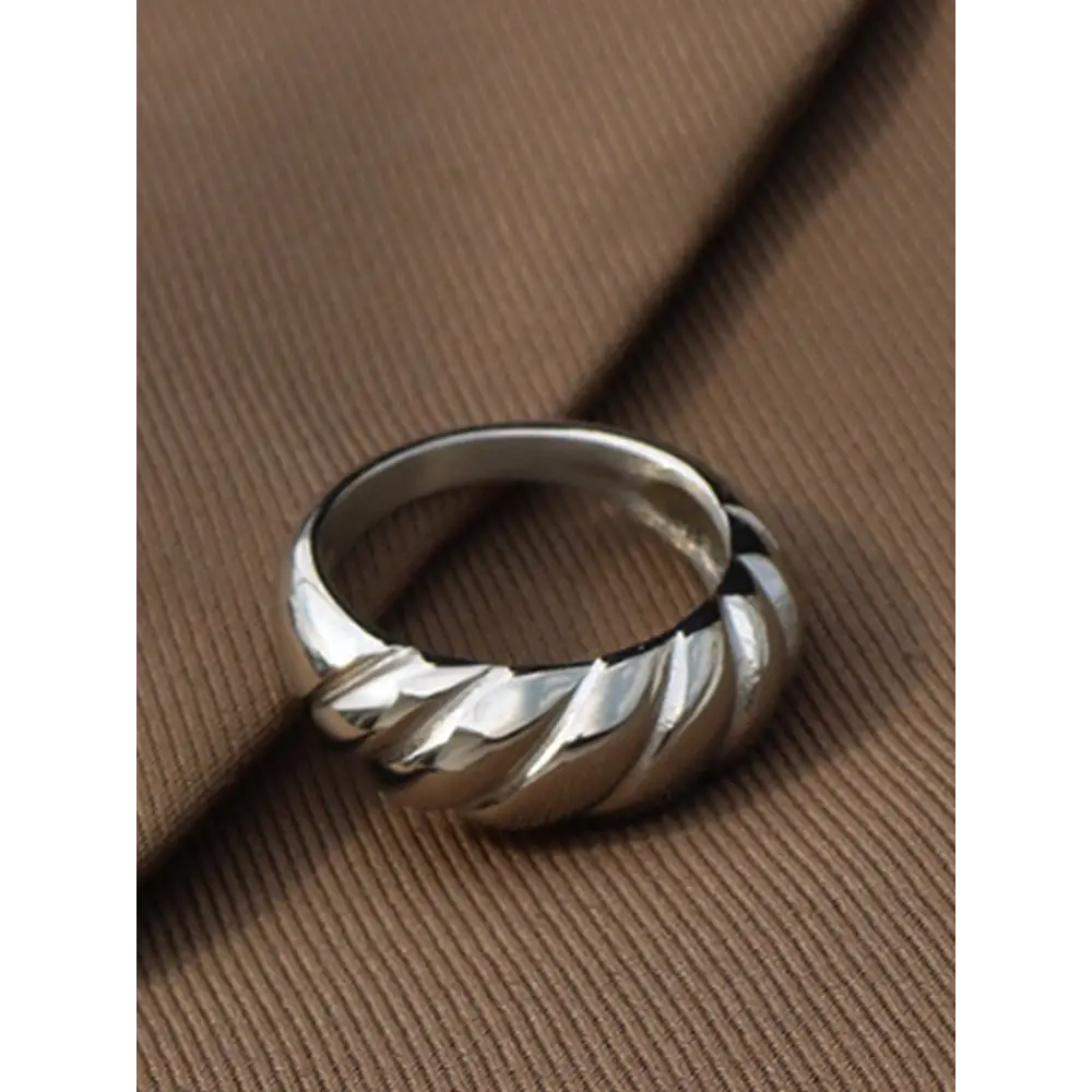 Elevate your style with the ribbed titanium steel ring in luxury fashion $12.99 1-piece, a statement of elegance