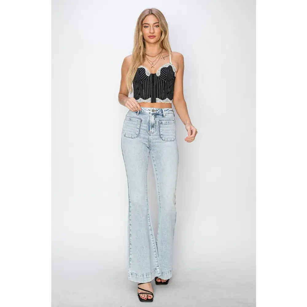 Risen full size high rise flare jeans in timeless luxury fashion $69.99 step into a world of contemporary elegance