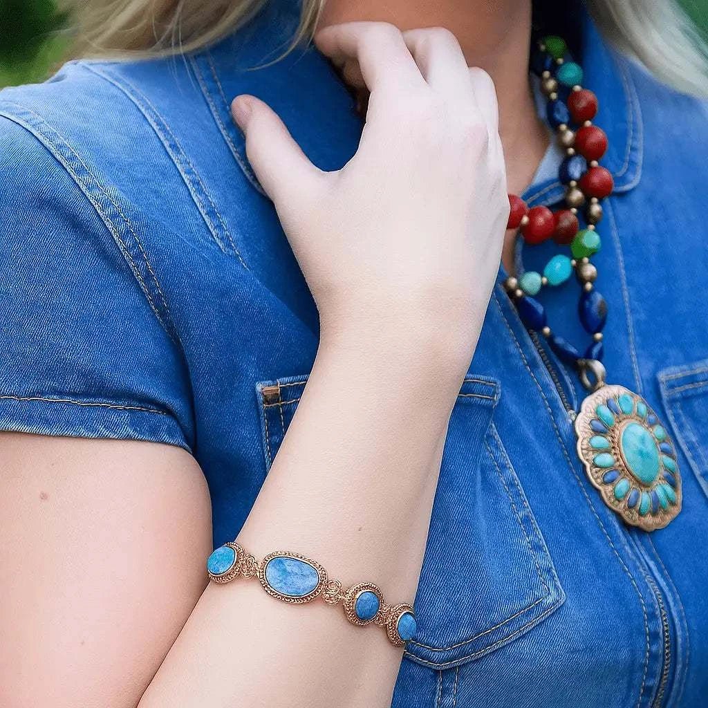 Roped Denim Blue Lapis Golden Link Bracelet - Maven Couture IncBracelets