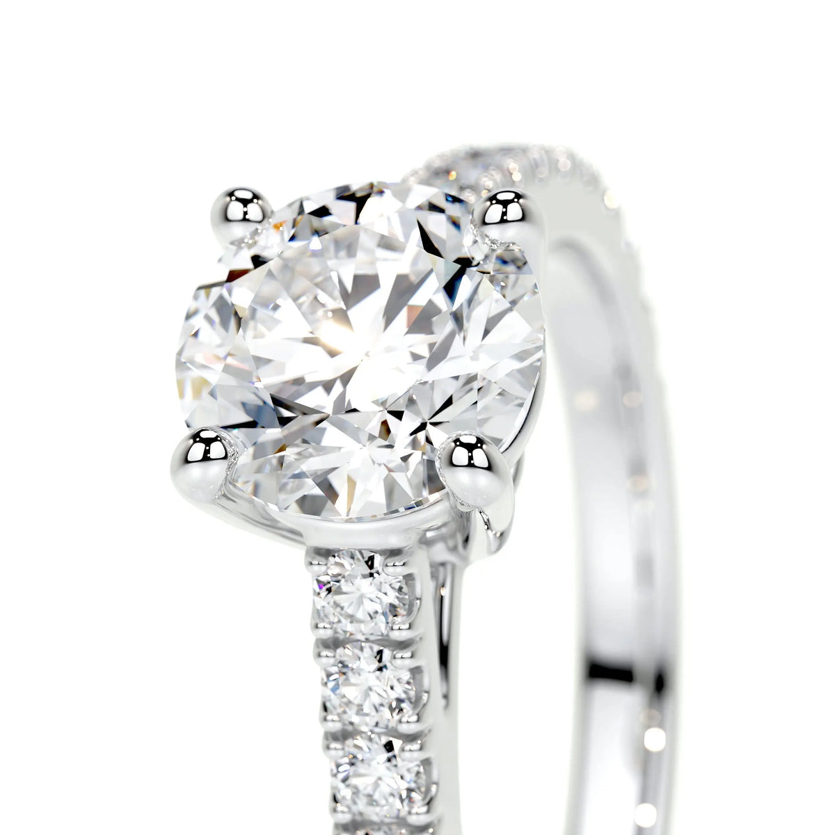 Round Brilliant Diamond engagement ring in 14K white gold with channel-set side diamonds and a large central stone