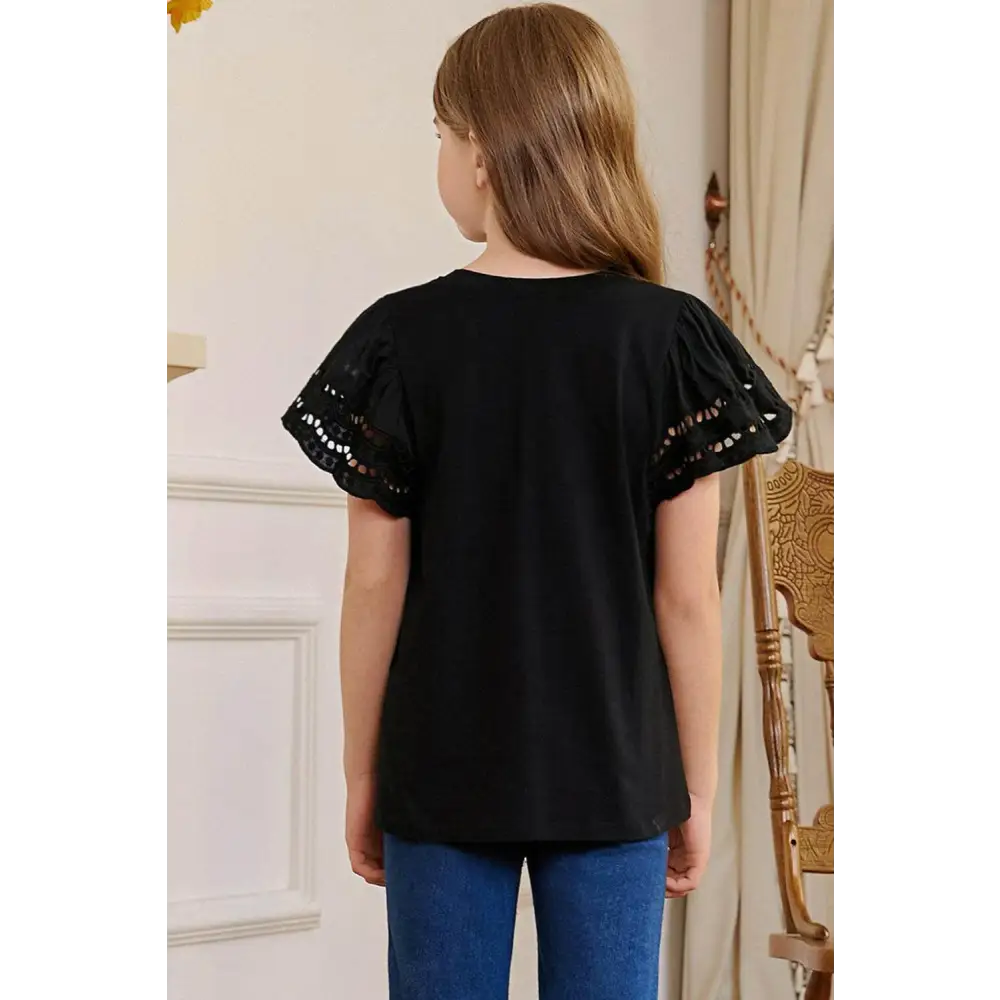 Elevate your wardrobe with luxury fashion for women flutter sleeve t-shirt $22 no pattern solid casual eyelet detailing