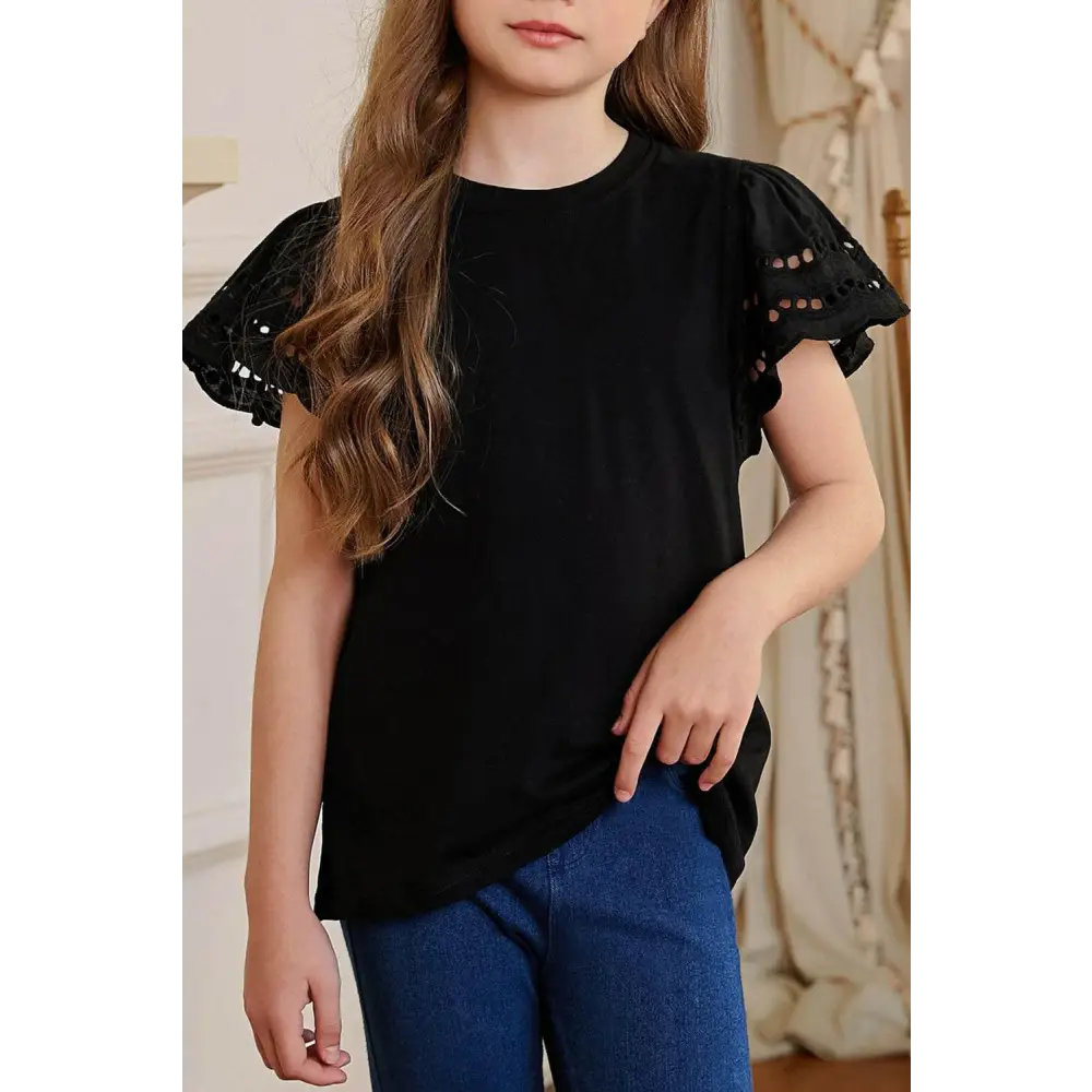 Elevate your wardrobe with luxury fashion for women flutter sleeve t-shirt $22 no pattern solid casual eyelet detailing