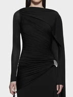 Ruched Draped Long Sleeve Maxi Dress