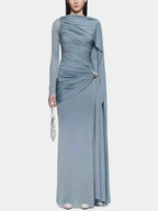 Ruched Draped Long Sleeve Maxi Dress