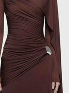 Ruched Draped Long Sleeve Maxi Dress