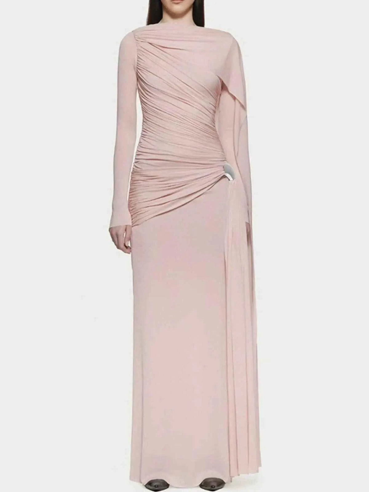 Ruched Draped Long Sleeve Maxi Dress