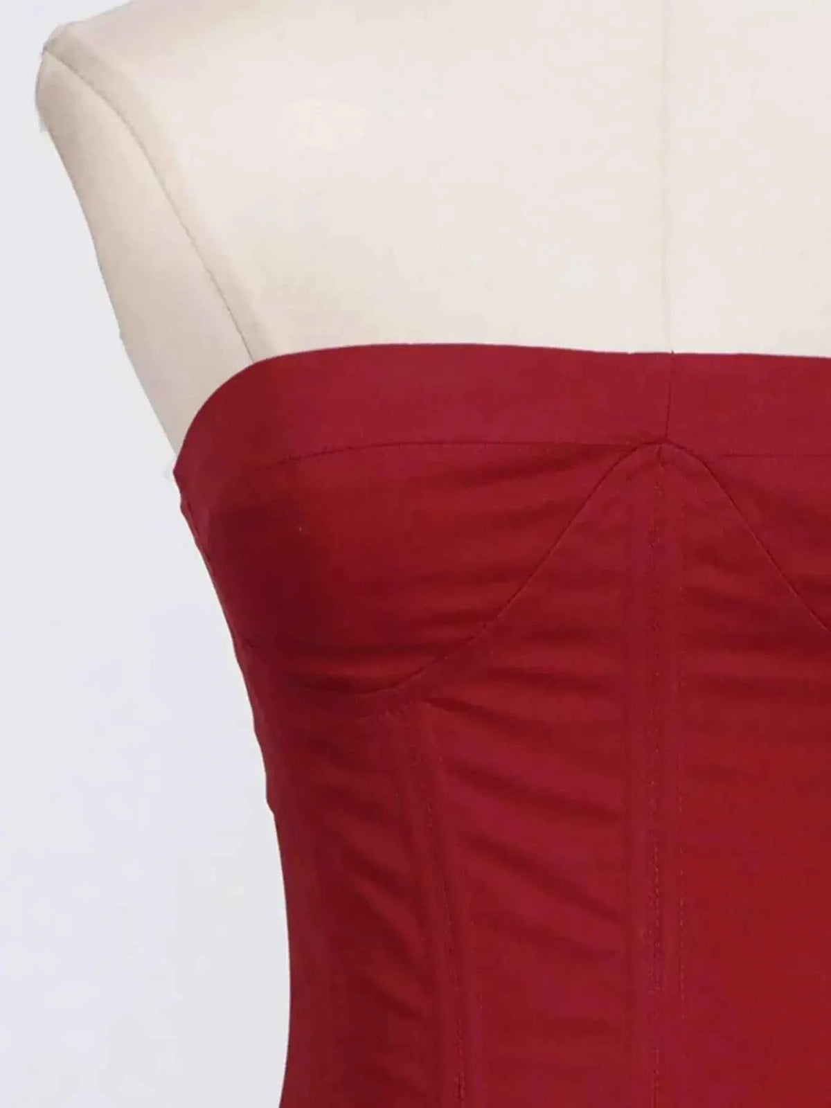 Ruffled Hem Tube Mini Dress in deep red polyester with a fitted bust and subtle vertical seam detailing