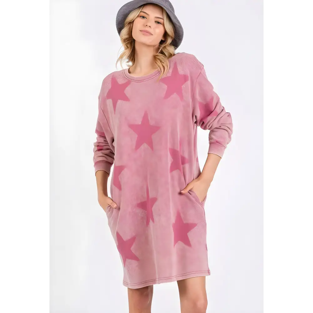 Washed star print round neck dress in timeless luxury fashion for women $49.74 step into the spotlight with the washed