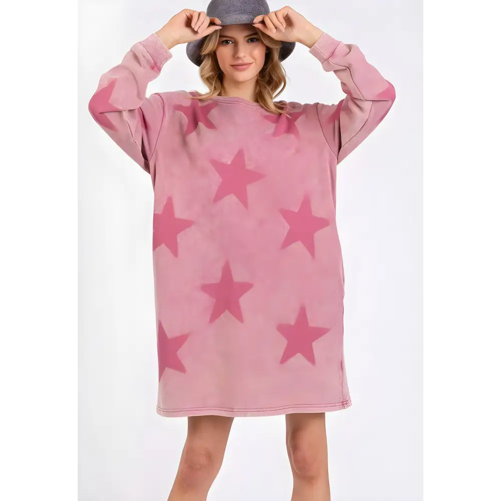 Washed star print round neck dress in timeless luxury fashion for women $49.74 step into the spotlight with the washed