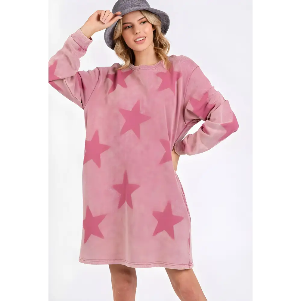 Washed star print round neck dress in timeless luxury fashion for women $49.74 step into the spotlight with the washed