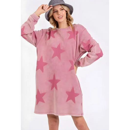 Washed star print round neck dress in timeless luxury fashion for women $49.74 step into the spotlight with the washed