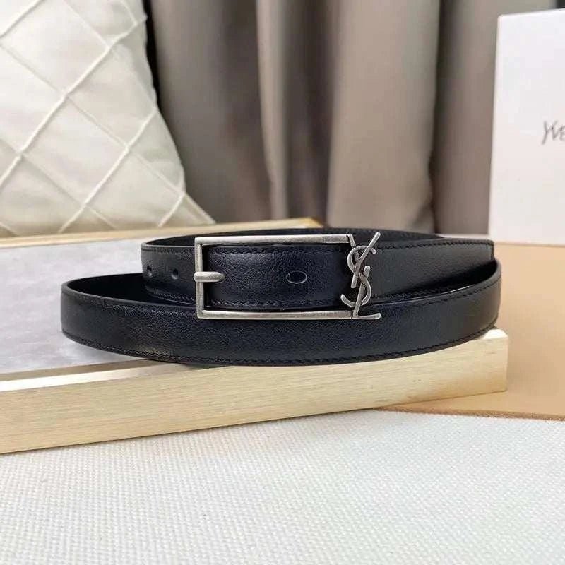 Saint Laurent Classic Monogram Square Buckle Belt Embossed Leather - Maven Couture Inc