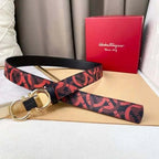 Salvatore Ferragamo Adjustable & Reversible Logo All Over Men Belt 'Red/Black' - Maven Couture Inc