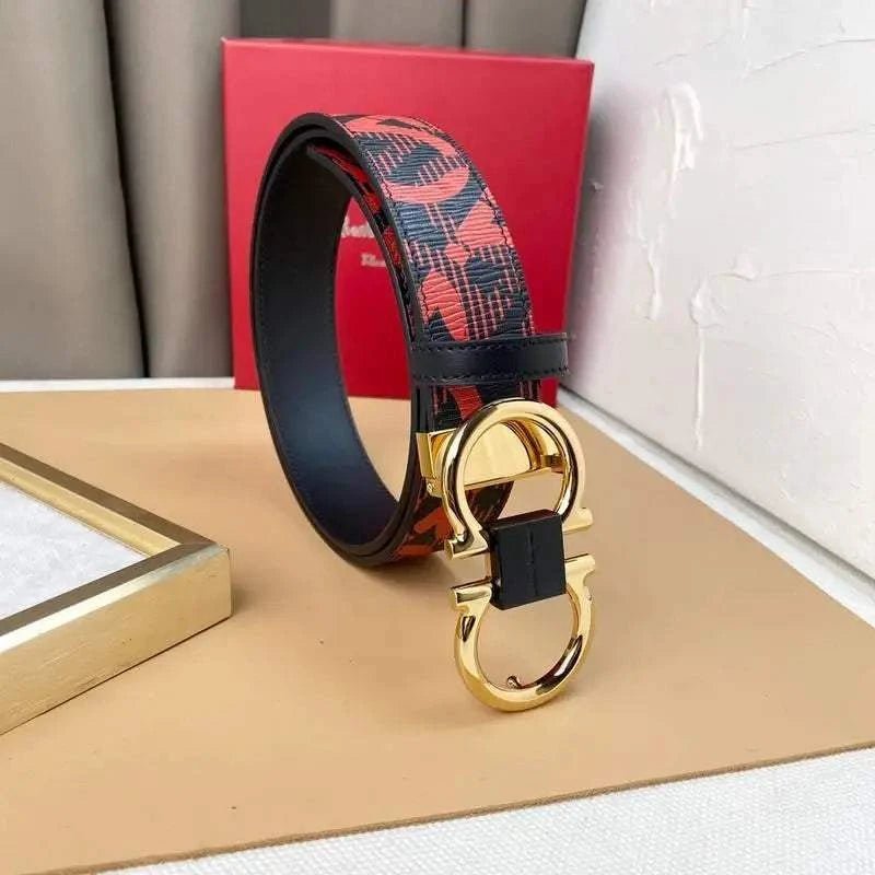 Salvatore Ferragamo Adjustable & Reversible Logo All Over Men Belt 'Red/Black' - Maven Couture Inc